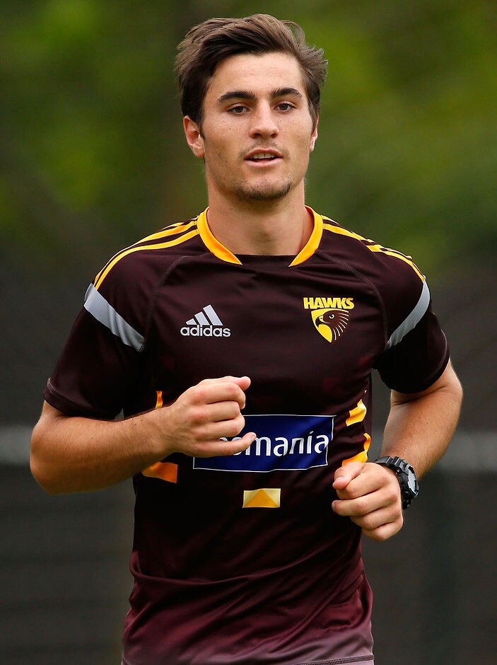 AFL 2016 Training - Hawthorn 080216 MELBOURNE, AUSTRALIA - FEBRUARY 08: Kade Stewart of the Hawks in action during the Hawthorn Hawks training session at the Ricoh Centre in Melbourne, Australia on February 08, 2016. (Photo by Adam Trafford/AFL Media)